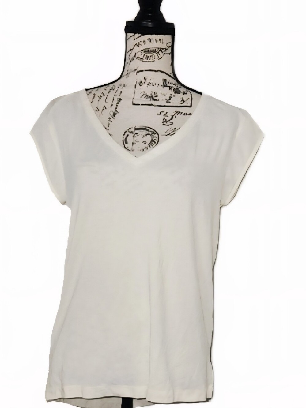Merona Women's Off-White V-Neck Short Sleeve Top With Semi Sheer Back MEDIUM NWT